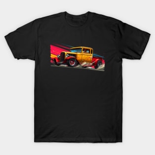 Hot Rod Truck Custom Classic Truck Retro Style Yellow and Red Vintage Hot Rod T-Shirt